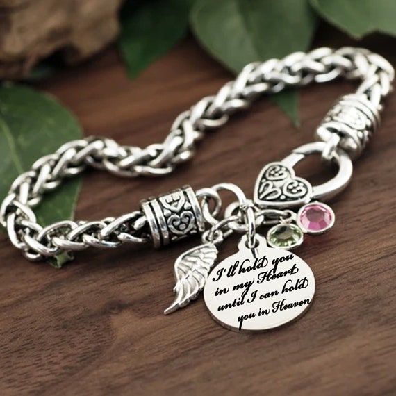I'll hold you in my Heart Bracelet, Memorial Bracelet, Remembrance, Loss of Loved One, Angel Wing Jewelry, Bereavement Gift, Memorial Gift