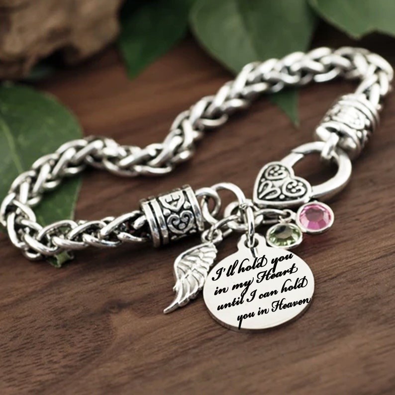 I'll hold you in my Heart Bracelet, Memorial Bracelet, Remembrance, Loss of Loved One, Angel Wing Jewelry, Bereavement Gift, Memorial Gift image 1