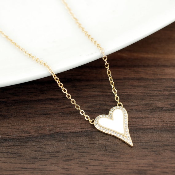Crystal Heart Pendant Necklace, Heart Necklace, Pave Heart Necklace, Love Necklace, Anniversary Gift, CZ Heart Necklace, Elongated Heart