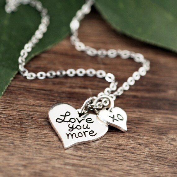 Love You More Necklace, Sterling Silver Necklace, Mothers Day Necklace, Love You More Charm, Romantic Gift, Small Heart Necklace, XO Charm