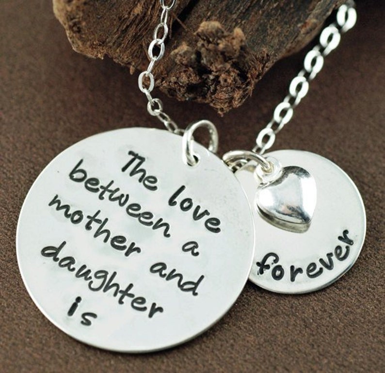Love between a Mother & Daughter is forever, Mothers Necklace, Mommy Necklace, Christmas Gift for Mom, Hand Stamped Necklace image 1