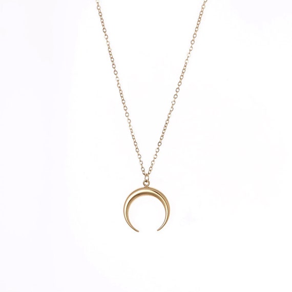 Crescent Moon Necklace, Horseshoe Necklace, Double Horn Necklace, Gold Moon Jewelry, Necklace for Women, Girlfriend Gift, GIft for Her