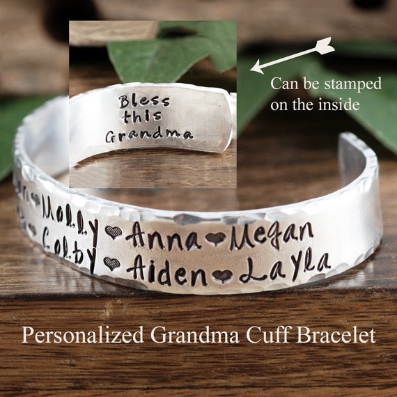 Personalized Grandma Cuff Bracelet, Name Bracelet, Custom Bracelet For Grandma, Kids Name Jewelry, Mothers Day Bracelet, Grandma Jewelry