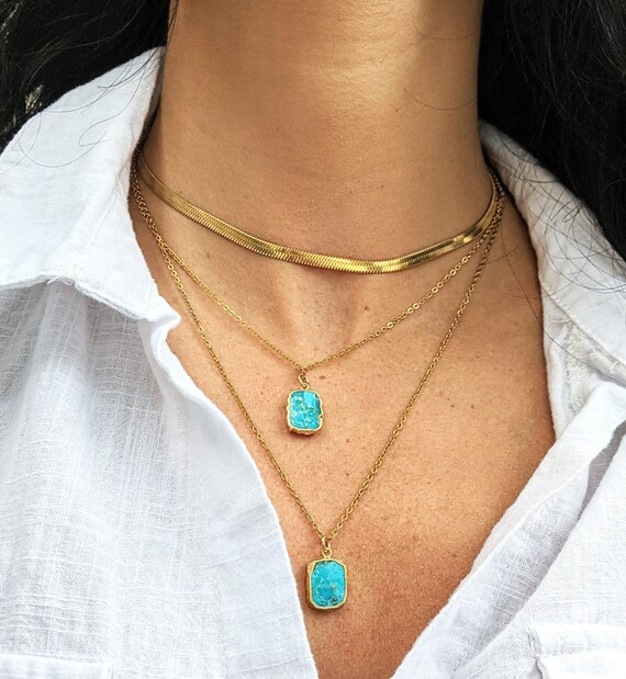 Turquoise Necklace, Gold Layering Necklace, Gift for Mom Birthday, Gemstone Necklace, Necklace for Women, Mothers Day Gift, Girlfriend Gift