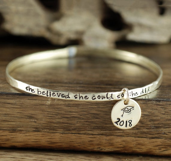 Graduation Jewelry, She believed she could So she did Bangle Bracelet, Quote Jewelry, GIft for Graduation, Inspirational Jewelry