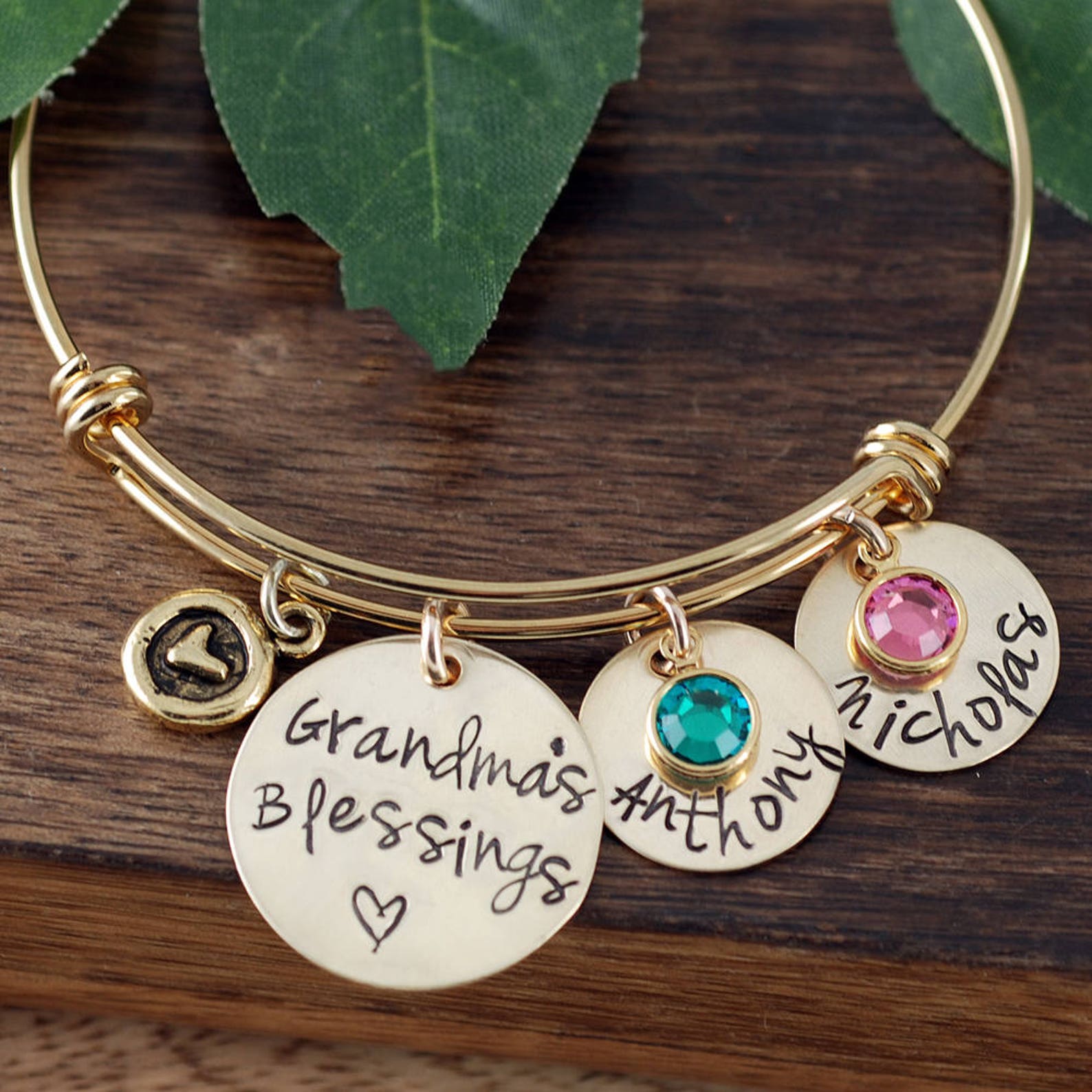Gold Grandma Bracelet Grandma's Blessings Custom Bangle Etsy