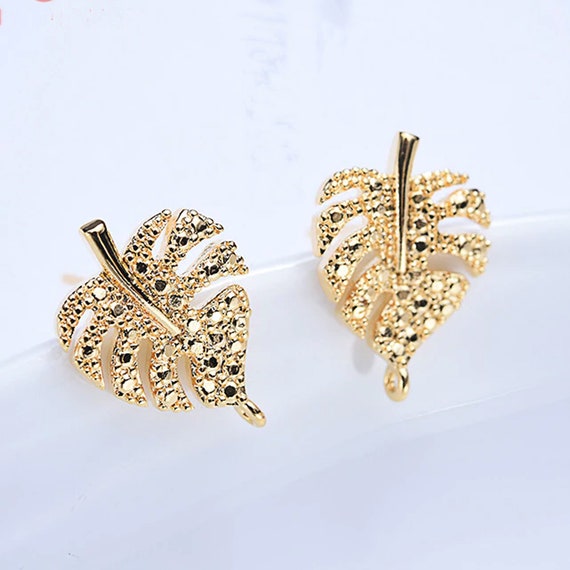 Leaf Stud Earrings, Leaf Earrings,  24kt Gold Plated Leaf Earrings, Mother's Day Gift, Jewelry Gift for Her, Stacking Gold Earrings