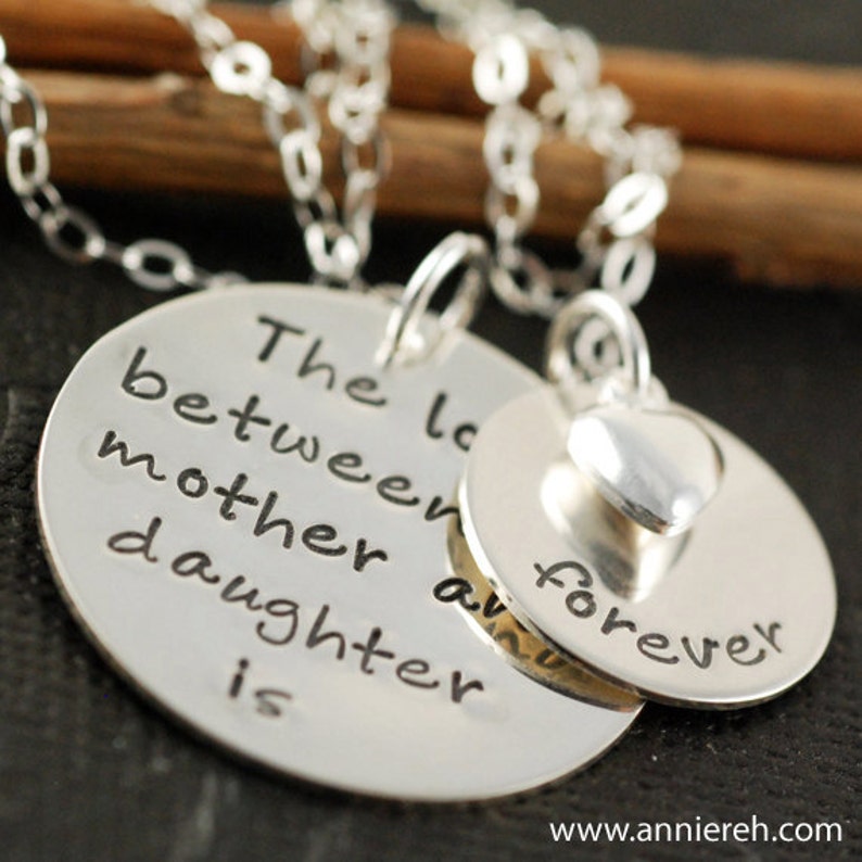 Love between a Mother & Daughter is forever, Mothers Necklace, Mommy Necklace, Christmas Gift for Mom, Hand Stamped Necklace image 2