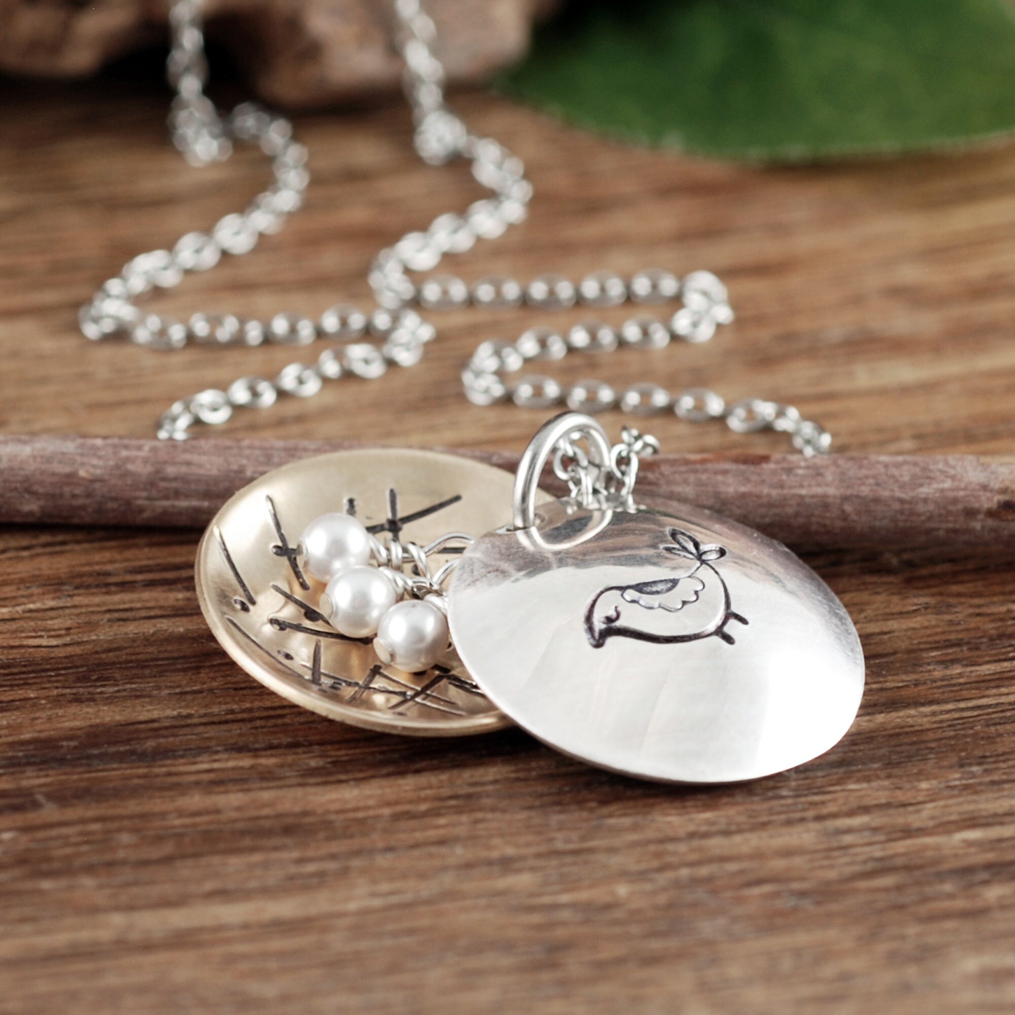 Mama Bird Necklace, Hand Stamped Mothers Necklace, Personalized