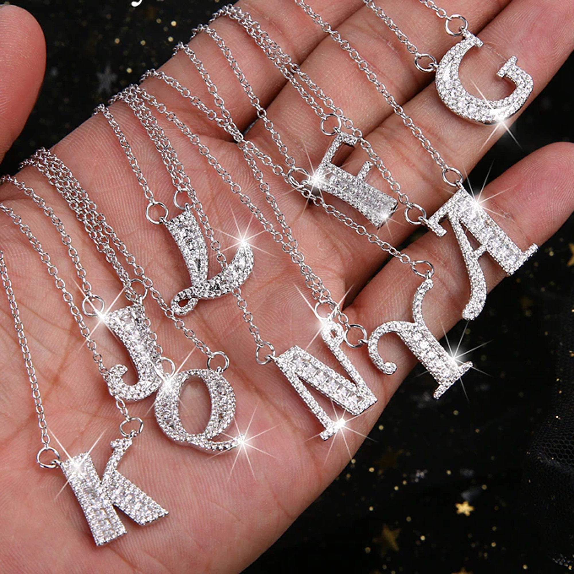 Cubic Zirconia Initial Necklace Initial Pendant Necklace Layer
