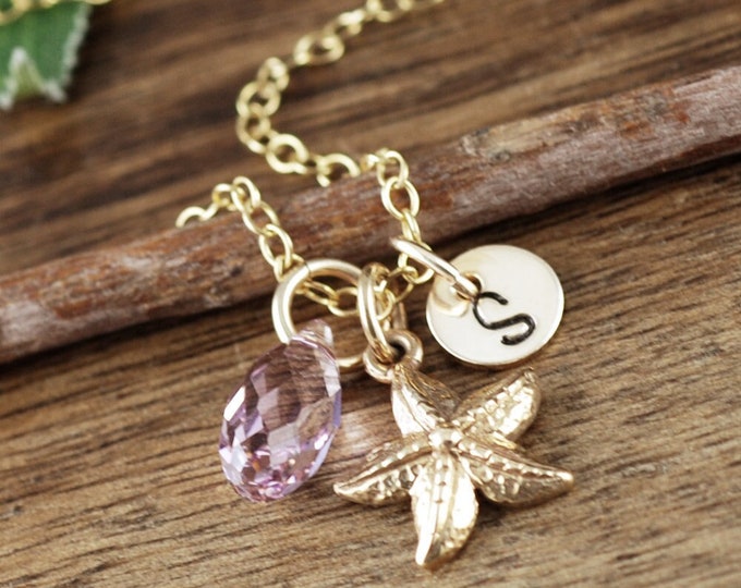 Starfish Necklace for Women, Starfish Jewelry, Initial Necklace, Beach Necklace, Beach Jewelry, Wedding Jewelry, Beach Theme Jewelry