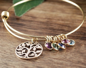 Gold Family Tree Bracelet for Grandma, Tree of Life Bracelet, Family Tree Grandma Bracelet, Birthstone Charm Bracelet,Gift for Grandma