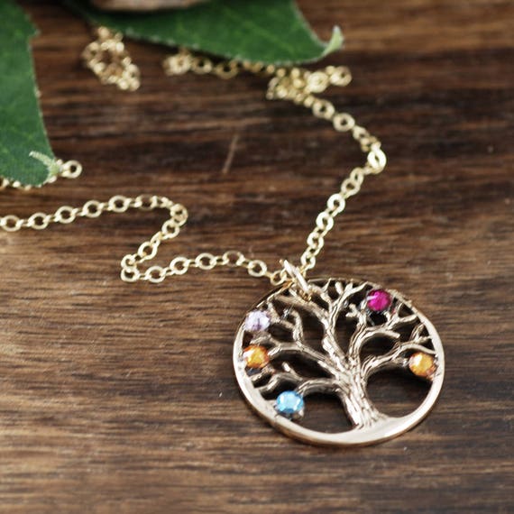 Grandma Family Tree Necklace, Gold Mother's Necklace, Grandmother Jewelry, Birthstone Family Tree Necklace, Tree of Life Jewelry, for Mom
