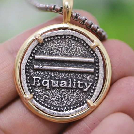 Equality Men's Necklace, Identity Necklace, Equal Rights, Necklace for Men, Waterproof Men's Necklace, Round Medal on Rope Chain, Mens Gifts