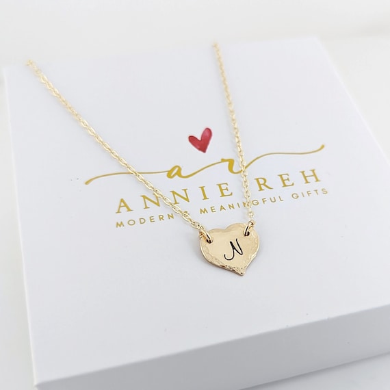 Personalized Heart Necklace, Gold Heart Necklace, Love Necklace, 14kt Gold Filled Chain Necklace, Petite Gold Heart Necklace