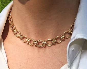 Chain Link Necklace, 18kt Gold Plated, Chunky O Chain Necklace, Necklaces for Women, Toggle Clasp Necklace, Thick Choker, Hip Hop Jewelry