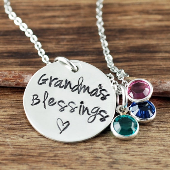 Grandmother's Necklace - Christmas Gift - Grandma's Birthstone Necklace - Layering Necklace - Hand Stamped Jewelry - Gift From Grandkids