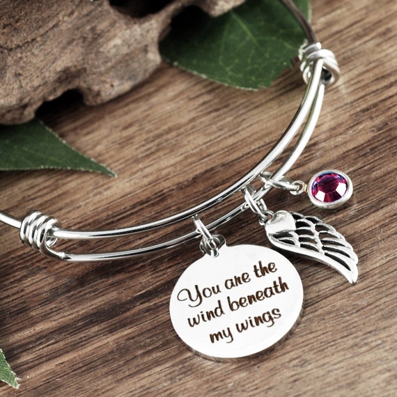 Memorial Jewelry, You are the wind beneath my wings, Remembrance Gift, Bangle Bracelet, Gift for Mom, Wing Bracelet, Sympathy Gift