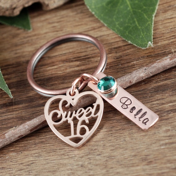 Personalized Sweet 16 Keychain, Sweet Sixteen Jewelry, Sweet 16 Gift, Gift for Teenager, 16th Birthday Gift, Hand Stamped, Sweet 16 Birthday