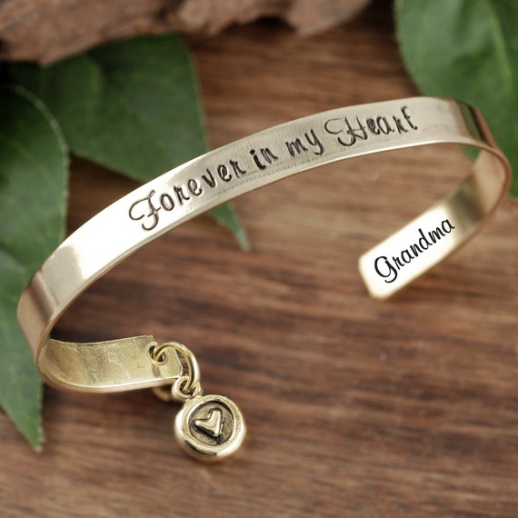 Forever in my Heart Cuff, Personalized Memorial Bracelets, Sympathy Gift, Loss of Parent Gift, Remembrance Jewelry, Loss of Loved One