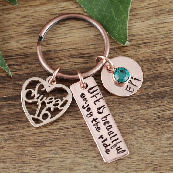 Personalized Sweet 16 Keychain, Sweet Sixteen Jewelry, Sweet 16 Gift, Gift for Teenager, 16th Birthday Gift, Hand Stamped, Sweet 16 Birthday