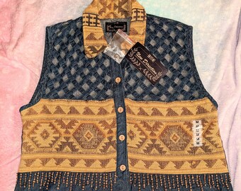 Vintage 2000s cutout southwestern tapestry button up vest top blouse sz Med Lg