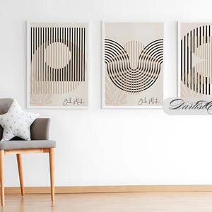 Sage Beige Boho Wall Prints Set of 3 | Bohemian Wall Art | Aesthetic Abstract Prints | Neutral Geometric Art | Minimalist Style Plant Poster