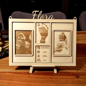 Geboortebord met houten portret, geboorte, baby, pasgeborene, zwanger, individuele gravure, houten portretgeboortebord, geboortebord hout