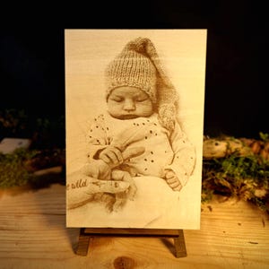 木に彫刻された写真、木の彫刻、木製の肖像画、木の肖像画、クリスマス ギフト、ギフト、カスタム写真、レーザー彫刻、写真