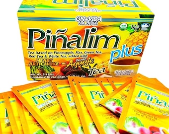 Piñalim PLUS Tea (1 Box = 30 tea bags) Pineapple, Flax, Green Tea, White Tea, Red Tea  With heart artichoke and Peruvian Aguaje