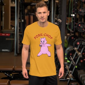 Camiseta gráfica divertida: diseño original de chuleta de cerdo con dibujos animados de cerdo