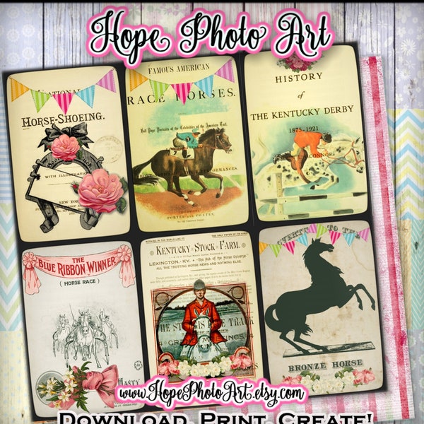 Printable Kentucky Derby Cards, Vintage, Horse Race, Junk Journal, Derby Party, Roses, Ephemera, Equestrian, Derby Banner, Derby Bridal