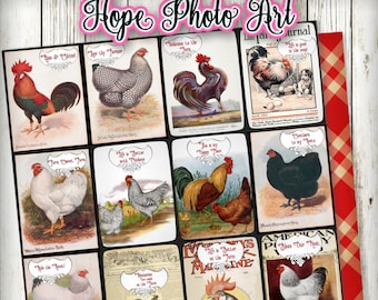 Vintage Farmhouse Rooster Journal Cards, Collage Sheet (Digital Download)