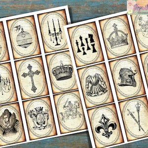 Medieval Cards, Knights, Dungeons Dragons, Queens, Crowns, Ephemera, Junk Journal, Scrapbooking, Renaissance, Middle Ages, Fantasy, Chess,