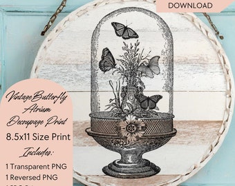 Butterfly Atrium Decoupage Clipart, Farmhouse Shabby Chic, Spring Floral, Fabric Wood Transfer, Tiered Tray, Rice Paper, Scrapbooking, PNG