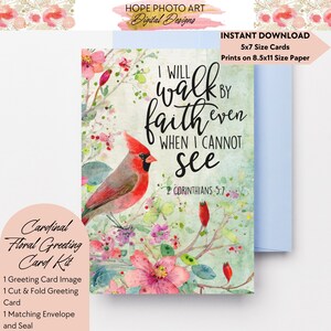 Kardinal Aquarell Blumengrußkarte, Bibel-Vers, Selbstpflegekarte, Sympathie, Ermutigung, Beileid, stationär, alle Gelegenheit