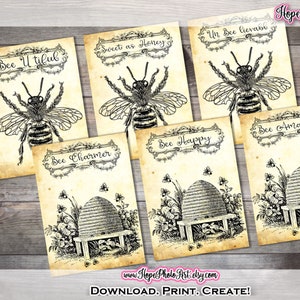 Bumble Bee kaarten, wees gelukkig, ongewenste dagboek, Bee Hive, tags, dagboekkaarten, citaten, positief, inspirerend, boerderij, ephemera, scrapbooking