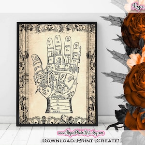 Palmistry Vintage Fortune Teller, decorazioni di Halloween, Iron on Transfer, scrapbooking, diario spazzatura, Witch Decor, Tarot, Gypsy Witch, Printable