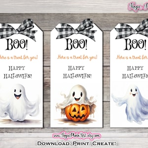Halloween Ghost Treat Tags, Boo, Birthday, Party Favor, Trick or Treat, Gift Tag, Pumpkin, Watercolor, Halloween for Kids, Teacher Classroom
