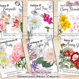 Birth Flower Cards, Birthday Card Set, Wildflowers, Poppy, Junk Journal, Scrapbooking, Daisy, Flower Bouquet, Greeting Card Assortment