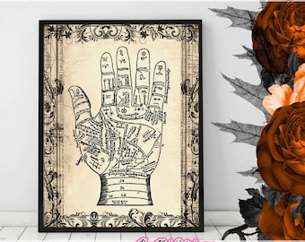 Palmistry spåkvinnatryck, vintage Halloweendekor (digital nedladdning)