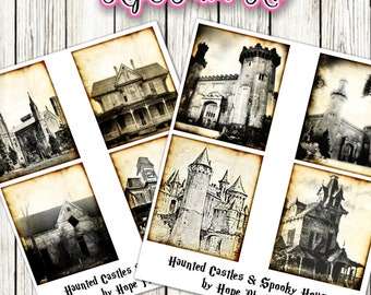 Haunted Castles, Halloween Cards and Tags, Junk Journal, Gothic, Spooky Houses, Scrapbooking, Steampunk, Decorations, Witch Decor, Dracula