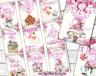 Shabby Pink, Sugar Plum Cottage, Christmas Bakery Tags, Cards, Santa Candy Cane, Gingerbread, Peppermint, Latte, Hot Chocolate, Junk Journal