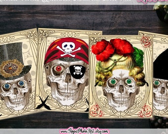 Halloween Floral Skulls, Steampunk, Skeleton, Tags, cards, junk journal, pocket cards, scrapbooking, witch decor, pirate, witch, raven