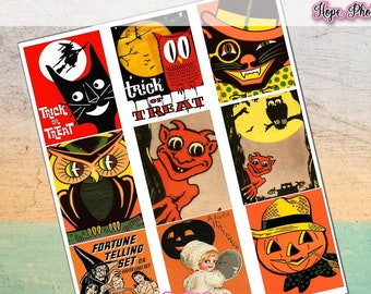 Vintage Halloween Cards, Tags, Owls, Pumpkins, Black Cats, scrapbooking, junk journal, witch decor, Retro, Orange and Black, Printable