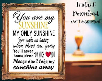 Printable You Are My Sunshine, Farmhouse, Country, Digital Collage, Iron on Transfer, scrapbooking, Fabric Image, Clipart, Music Verse, Song