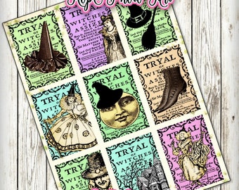 Salem Witches Vintage Halloween Cards, Junk Journal Ephemera (Printable)
