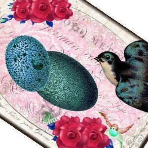 Easter Card, Bluebird, Easter Eggs, Cottage Roses, Postcard 4x6, Digital Collage, tags, scrapbooking, junk journal, shabby chic, pastel image 4