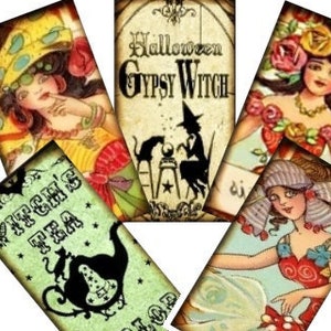 Gypsy Witch Fortune Teller, Halloween Tags, 1x2 domino, pendants, jewelry, magnets, photo trays, scrapbooking, palmistry, tarot image 4