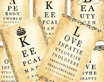 Vintage Eye Chart Tag Ephemera, Junk Journal, Scrapbooking (JPG Files)